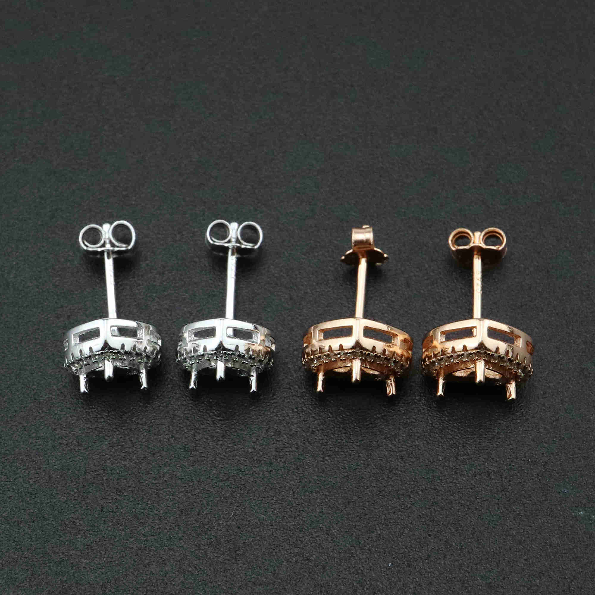 1Pair 5-6MM Rose Gold Plated Solid 925 Sterling Silver Heart Prong Bezel DIY Studs Earrings Settings for Gemstone Jewelry Supplies 1706051 - Click Image to Close